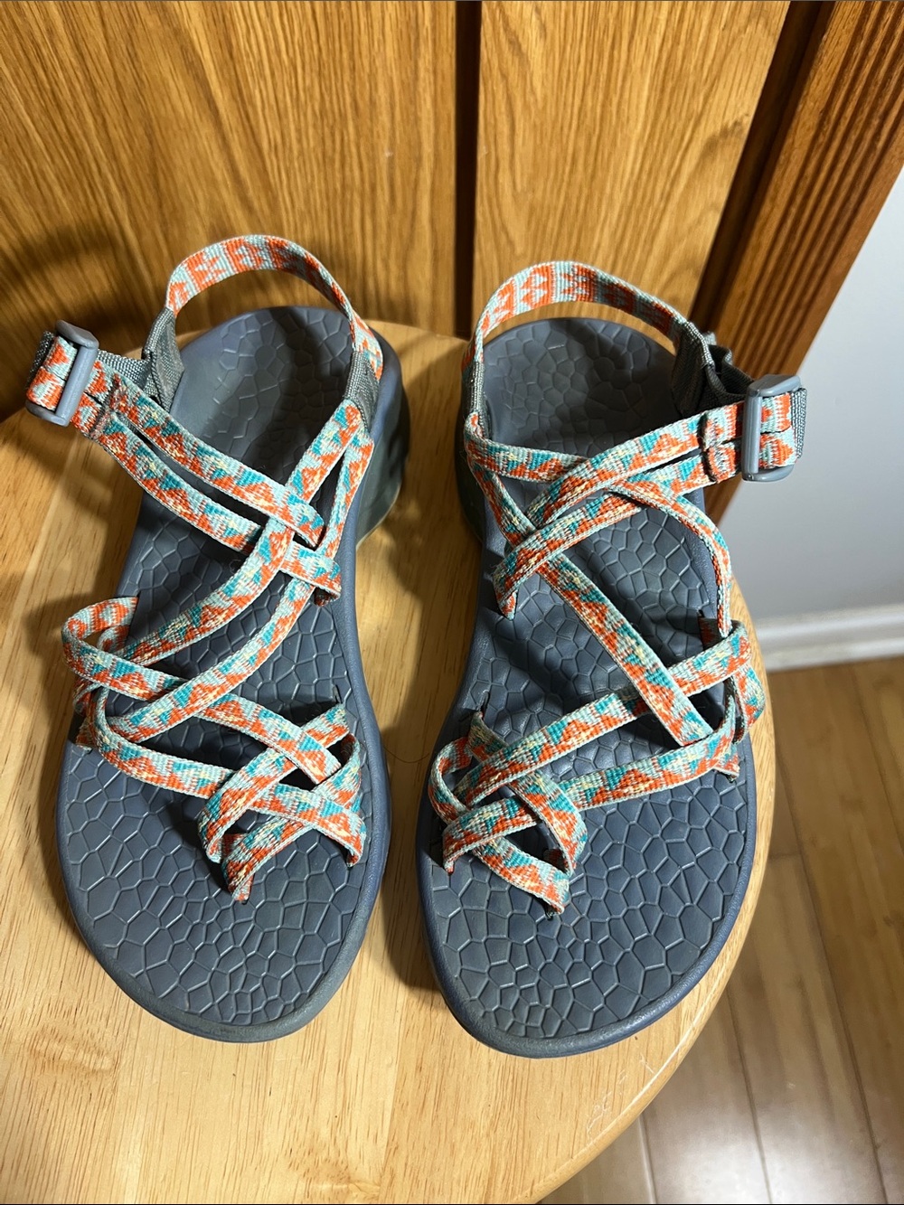Chaco Women's Gray Sandals with Orange & Turquoise Straps